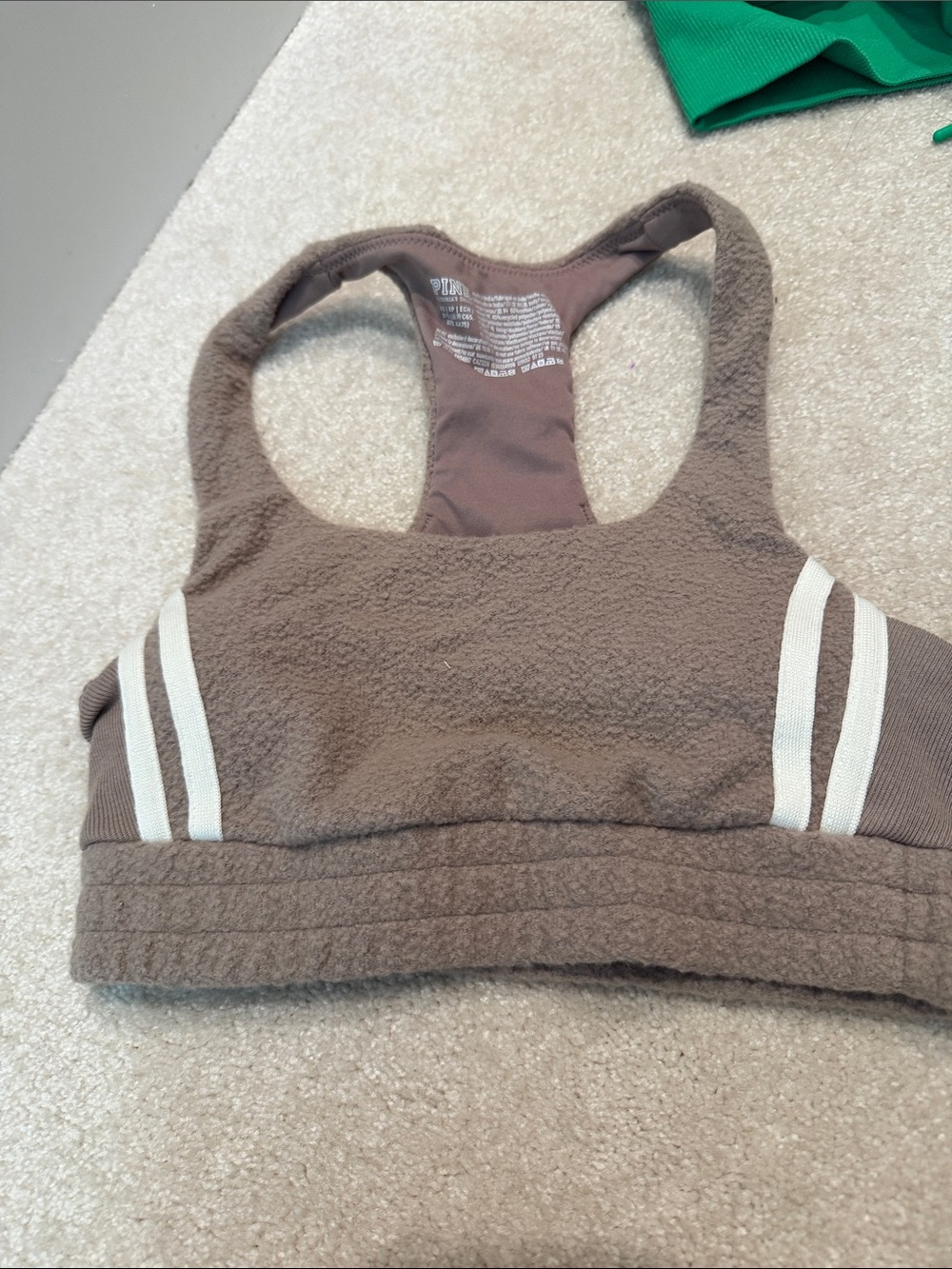 PINK Victoria's Secret Taupe Racerback Sports Bra with White Stripes